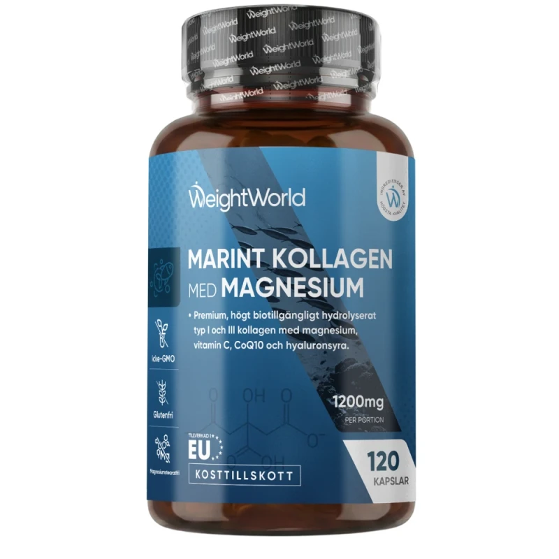 Marint Kollagen med Magnesium, 120 kapslar | Med C-vitamin, zink och hyaluronsyra | Köp hos WeightWorld