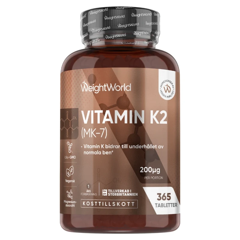 Vitamin K2 Tabletter, 365 tabletter - Vitamin K2 tillskott för starkare skelett