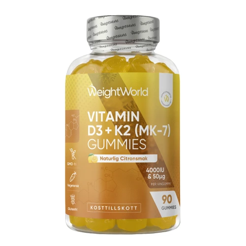 Vitamin D3+K2 Gummies 4000IU, 90 st | För skelett och immunförsvar | Köp hos WeightWorld