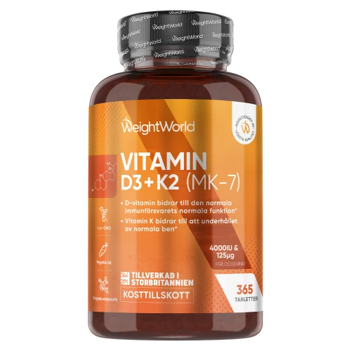 Vitamin D3 + K2 tabletter, 240 tabletter - Kosttillskott för skelett och immunförsvar